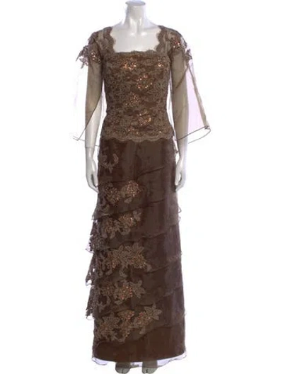 Pre-owned Jovani Floral Print Long Dress W/ Tags In Brown