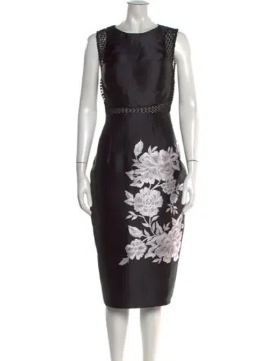 Pre-owned Jovani Floral Print Midi Length Dress W/ Tags In Black