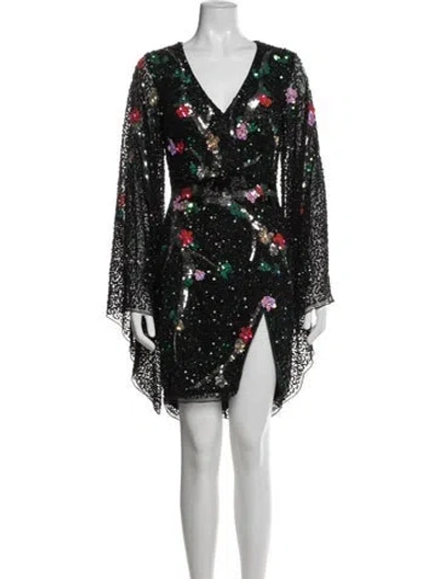 Pre-owned Jovani Floral Print Mini Dress In Black