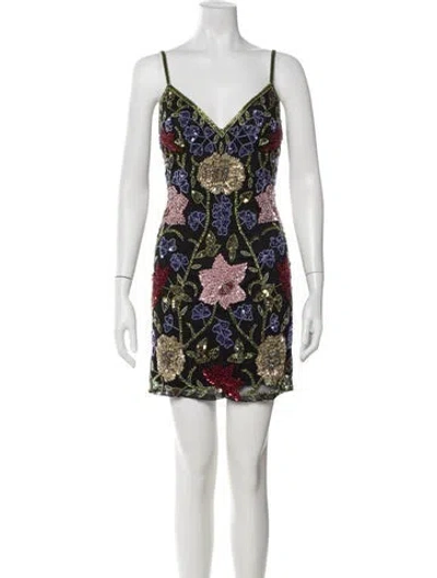 Pre-owned Jovani Floral Print Mini Dress In Black