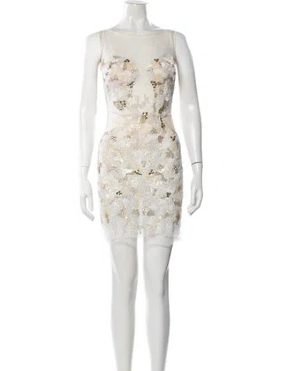 Pre-owned Jovani Floral Print Mini Dress W/ Tags In White