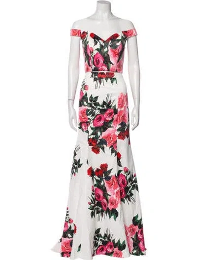 Pre-owned Jovani Floral Print Skirt Set In White
