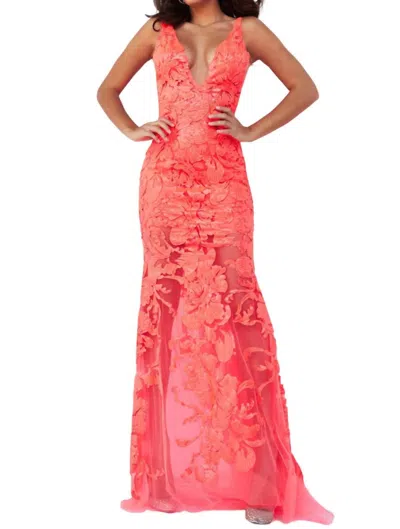 Jovani Floral Sequin Prom Dress In Fuchsia In Pink