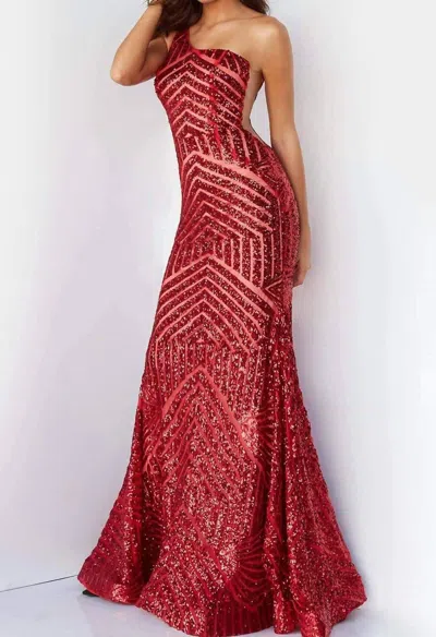 Jovani Geometric Sequined Prom Gown In Red