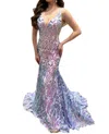 Jovani Glimmering Mermaid Maxi Dress In White/muli In Multi