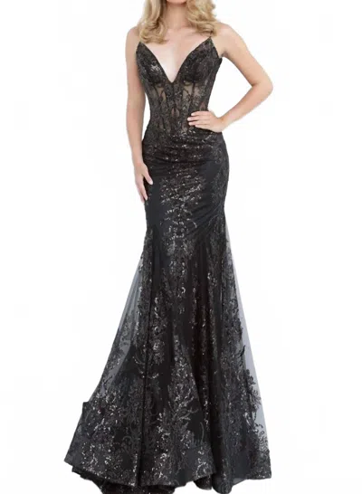 Jovani Glitter Mermaid Gown In Black