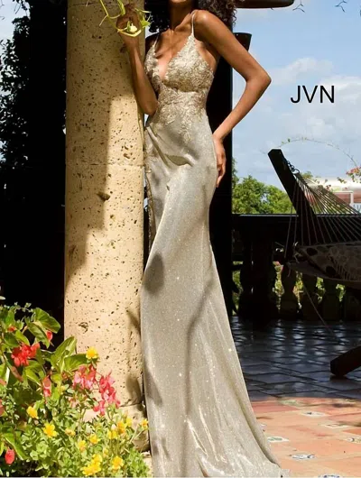 Jovani Glitter Prom Dress In Olive In Green