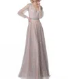 Jovani Glittered V-neck A-line Dress In Nude In Multi