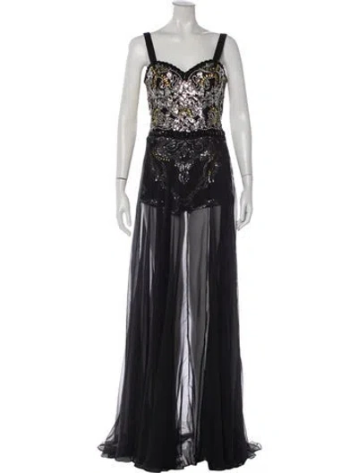 Pre-owned Jovani Graphic Print V-neck Jumpsuit In Black