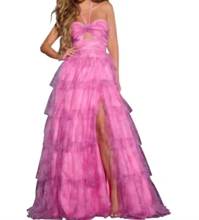 Jovani Halter Neck Cut Out Gown In Pink