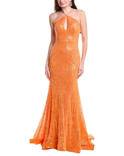 Jovani Halter Neck Embellished Dress In Orange