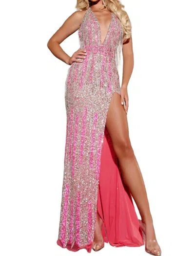 Jovani Halter Sequin Prom Gown In Pink