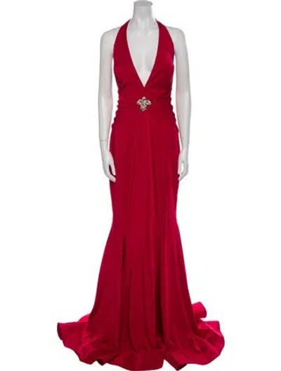 Pre-owned Jovani Halterneck Long Dress In Red