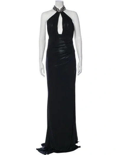 Pre-owned Jovani Halterneck Long Dress W/ Tags In Blue