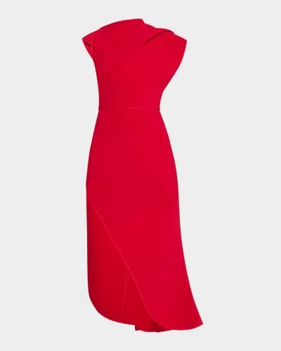 Jovani High-neck Cap-sleeve Tulip Midi Dress In Red