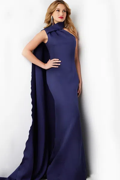 Jovani High Neck Sheath Gown In Blue