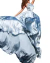 Jovani High Neck Silk Gown In Silver In Silver