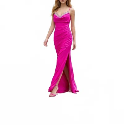 Jovani High Slit Prom Dress In Fuchsia In Pink