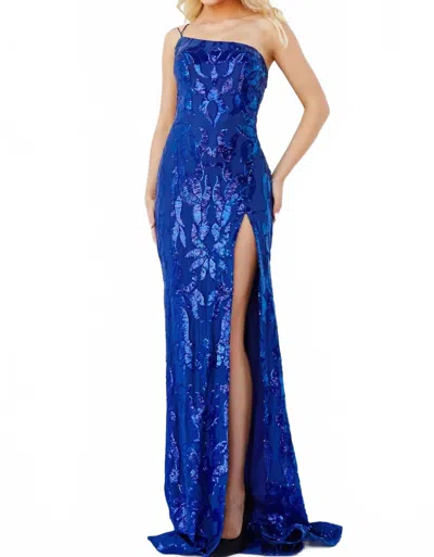Jovani High Slit Sequin Embellished Gown In Royal In Blue