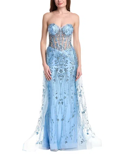 Jovani Illusion Bodice Mermaid Dress In Blue