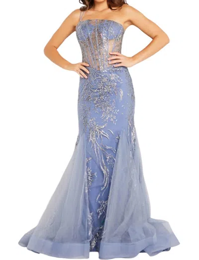 Jovani Illusion Corset Bodice Embellished Dress In Cloud In Grey