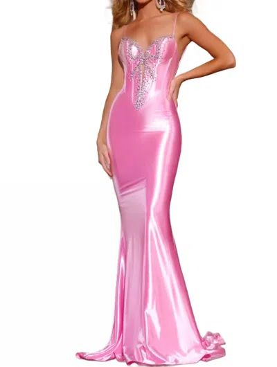 Jovani Embellished Gown With Illusion Sweetheart Neckline In Pink