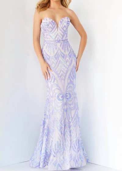 Jovani Irresistible Sequin Gown In Lilac-nude In Burgundy