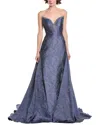 Jovani Jacquard Overskirt Gown In Blue