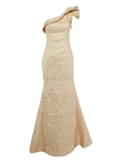 Pre-owned Jovani Jacquard Ruffled Dress In Neutral