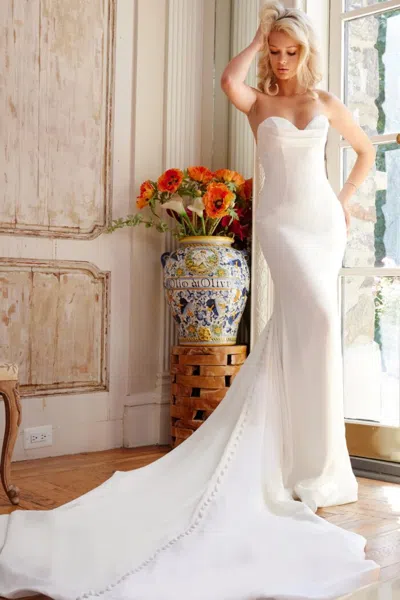Jovani Jb04879 Pleated Long Wedding Dress In White
