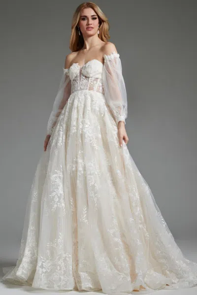 Jovani Jb220004 Bridal Gown Long Puff Wedding Dress In White