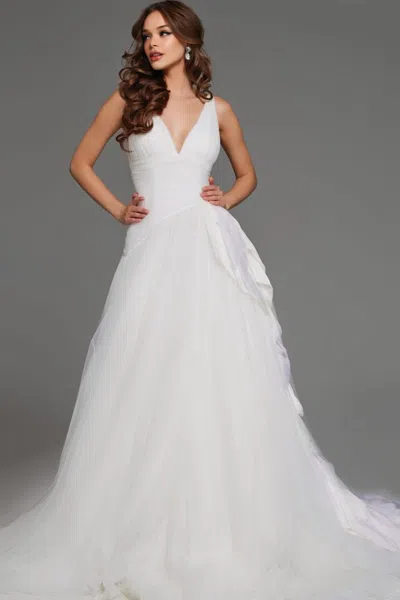 Jovani Jb23241 Long Bridal Gown Ruffle A Line Wedding Dress In White