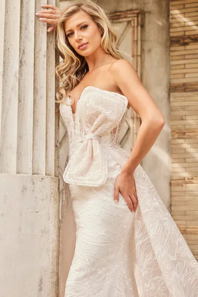 Jovani Jb24653 Long Beaded Bodice Bow Accent Wedding Dress In White