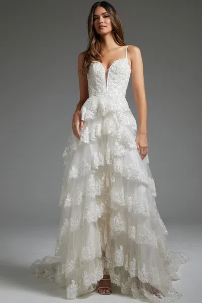Jovani Jb38641 Bridal Gown Beaded A Line Long Wedding Dress In White