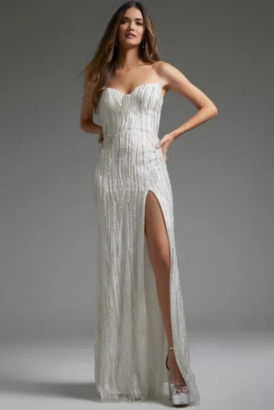 Jovani Jb39260 Beaded Bridal Gown Mermaid High Slit Wedding Dress In White