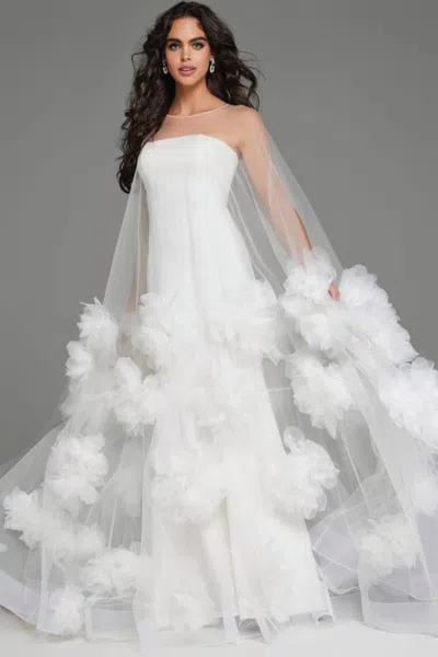 Jovani Jb40091 Bridal Gown A Line Floral Wedding Dress In White