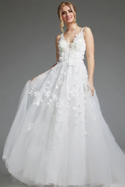 Jovani Jb40511 A Line Bridal Gown Open Back Wedding Dress In White