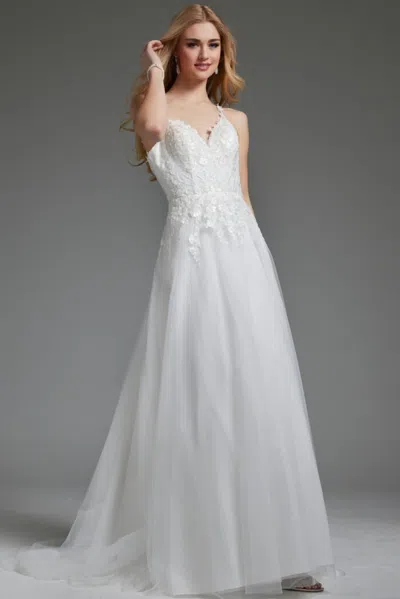 Jovani Jb40513 A Line Bridal Gown Beaded Wedding Dress In White