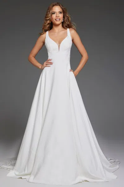 Jovani Jb42294 Long Bridal Gown A Line Beaded Wedding Dress In White