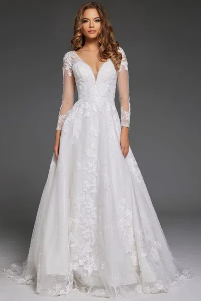 Jovani Jb43317 A Line Bridal Gown Sequin Long Wedding Dress In White