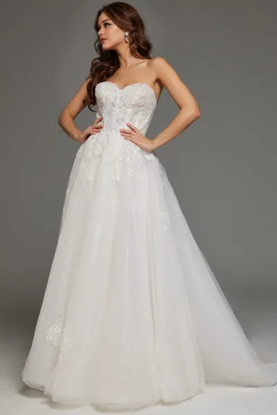 Jovani Jb43324 Long Beaded Lace Ballgown Wedding Dress In White