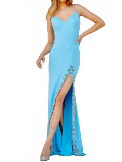 Jovani Jeweled Open Back Prom Dress In Turquoise In Blue