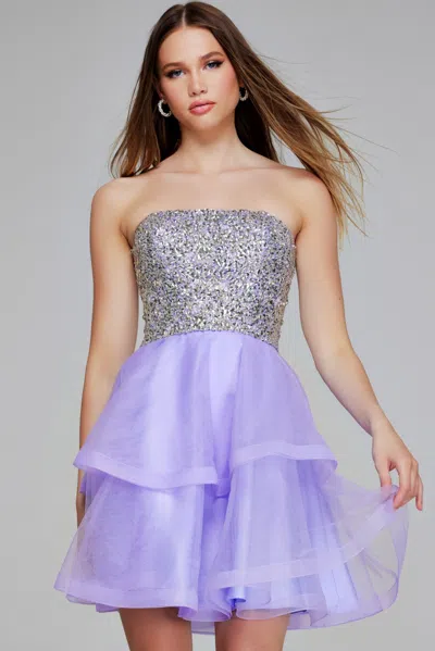 Jovani K23666 Homecoming Short Cocktail Sequin Mini Dress In Purple