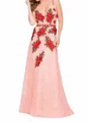Jovani Lace Embroidered Dress In Peach/red In Pink