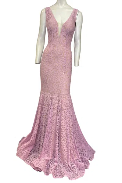 Jovani Lace Evening Gown In Lilac In Blue