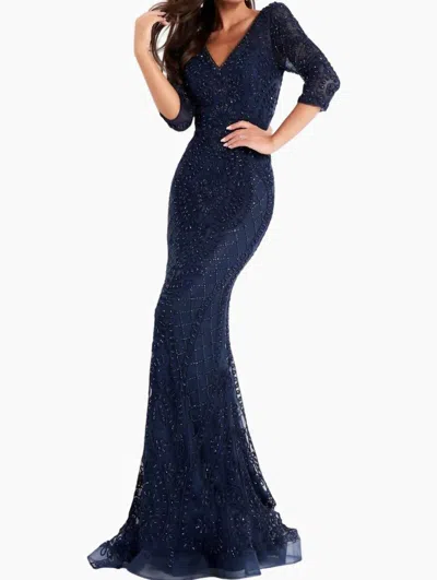 Jovani Lace Gown In Navy In Blue