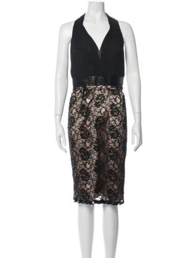 Pre-owned Jovani Lace Pattern Knee-length Dress In Black
