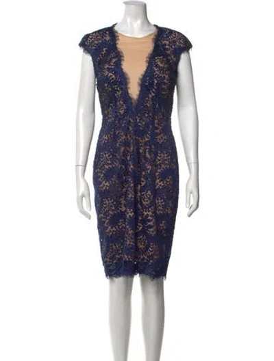 Pre-owned Jovani Lace Pattern Knee-length Dress In Blue