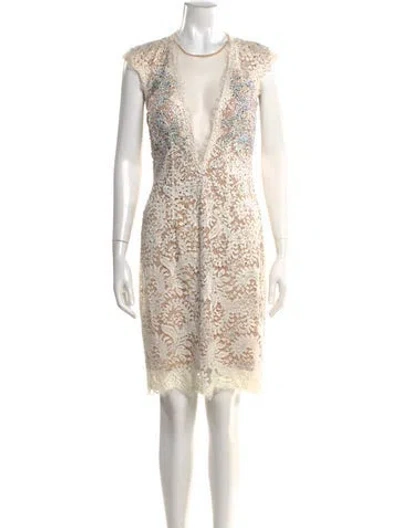 Pre-owned Jovani Lace Pattern Knee-length Dress In Neutral