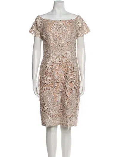 Pre-owned Jovani Lace Pattern Knee-length Dress In Neutral